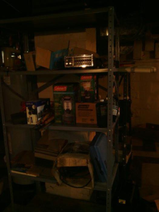 several power tools and the coleman camping stove lights and propane bottles and am old police scanner we will be selling the shelves on the last day of the  sale
