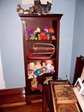 Slim book case with vintage toys