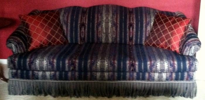King Hickory navy striped sofa