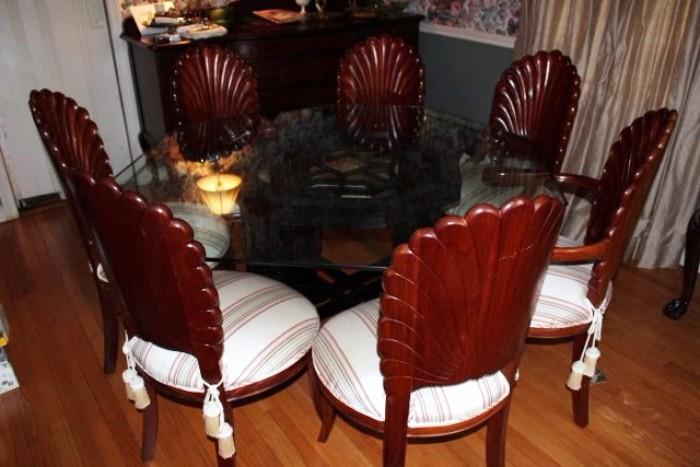Octagonal Glass Table & 6 Shell Back Chairs
