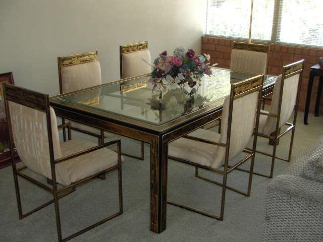 Mid Century Master craft Bernhard &Rohme on of their famous dining shown on the Herrads London  England now selling for $5,000 acid etched brass paneled enfgraved our price $950