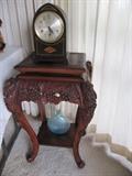 carved teak table, Seth Thomas mantle clock with original key