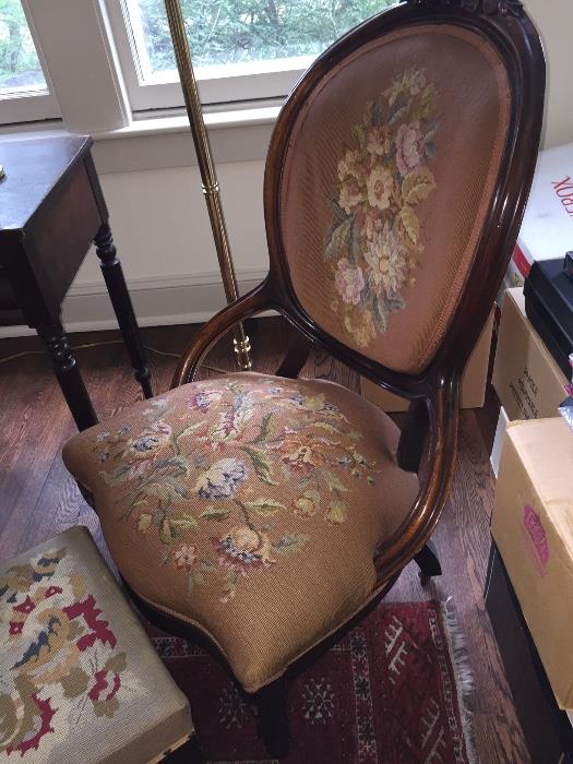 Antique needlepoint pair of chairs
