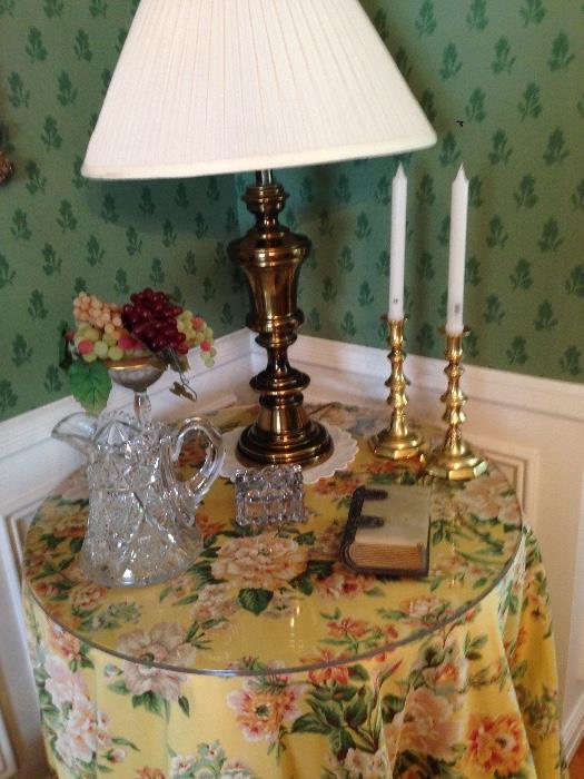 Lamp, Cut Glass, Brass Candle Holders