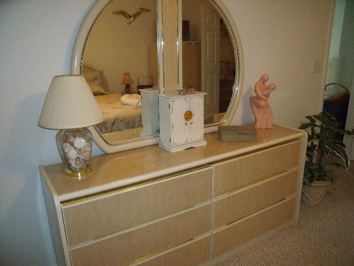 Double dresser and wall mirror (part of bedroom set)
