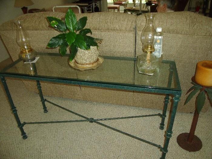 Metal/glass entry/sofa table.  There is a side table that matches 