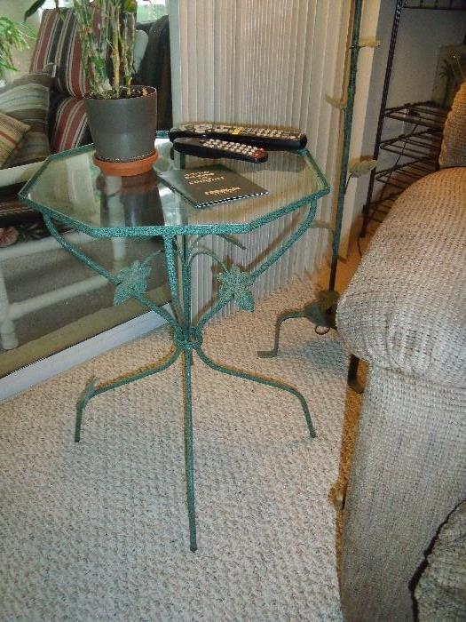 cute metal/glass side table with leaf motif