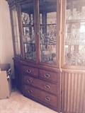$1000 LAST DAY-Maple dining room hutch that is sold as part of a set with dining room table, 8 chairs and granite topped buffet. $1500.  In excellent condition. Glass Front doors and wood storage drawers all open.