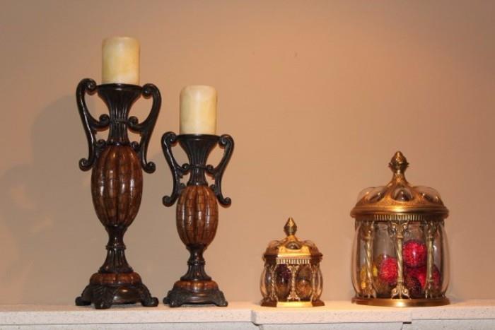 Decorative Jars, Pair Candlesticks