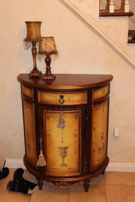 Lovely, Stenciled, Demi-Lune Cabinet