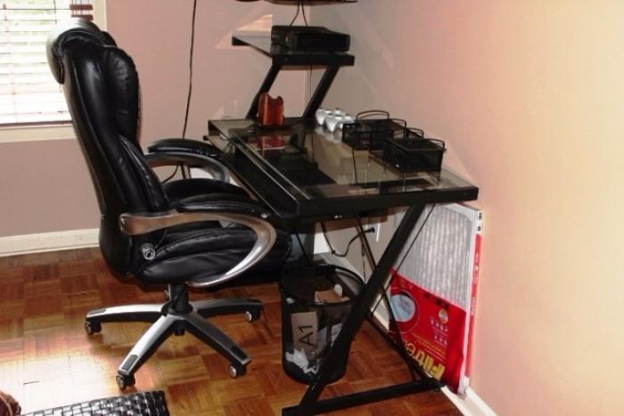 Glass Computer Desk and Black Desk Chair