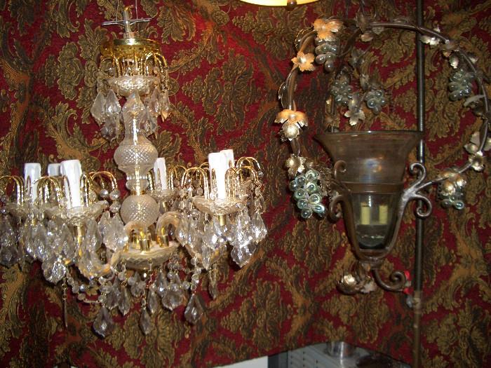 Glass Chandelier and Glass and Iron Single Light Chandelier with Glass Grape Detail
