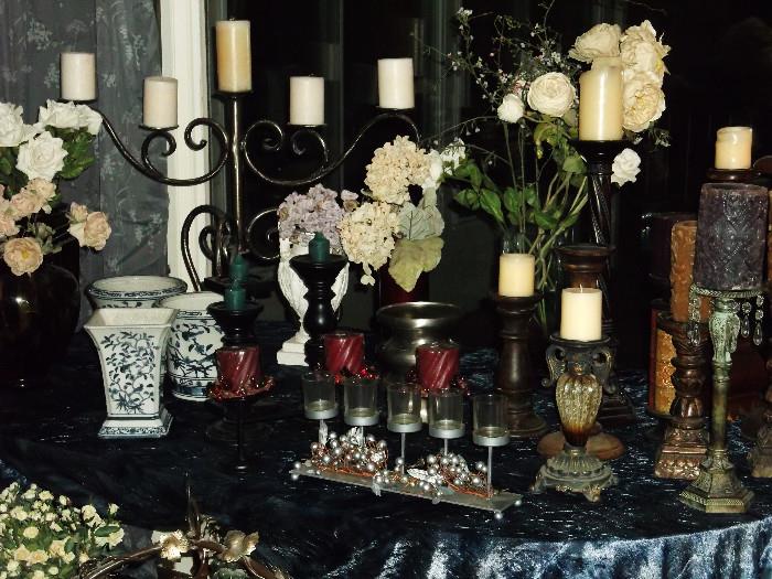 Candelabra and Single Candle Holders, Wood, Metal, Crystal, Ceramic Greek Vase, Asian Vases