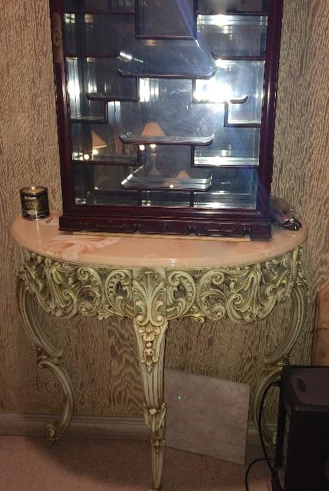 Marble top hall table has matching mirror