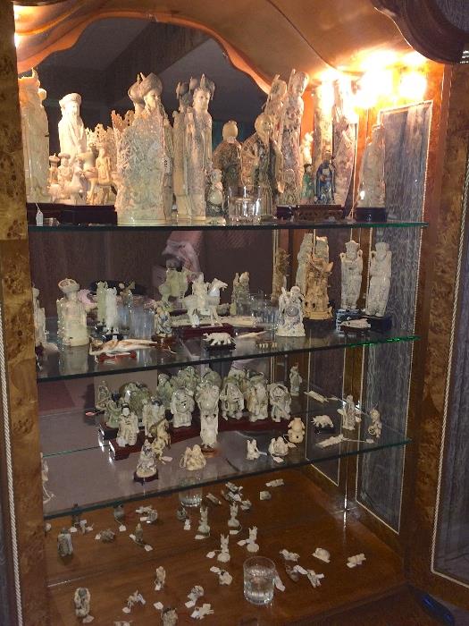 Large collection of carved bone figurines