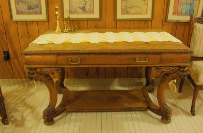 spectacular Antique carved Oak Library table
