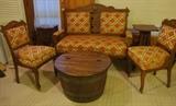 Victorian Settee, Barrel Coffee Table with lid