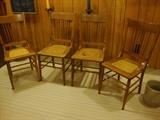 Set of 4 Oak and cane chairs