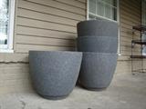 Large granite looking grey pots. man made material. measures 20" tall by 22 1/4" diameter