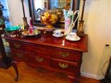 Lowboy chest, Reed & Barton silver plate, Noritake punch bowl on stand, Carnation mold pitcher, etc.