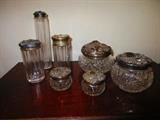 Sterling lids/ American Brilliant Period cut glass vanity jars