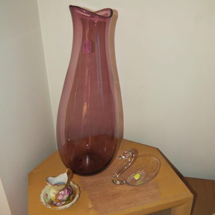 Large Hand Blown Glass Vase, Tiffin Swan