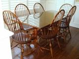 Gorgeous Hand Crafted Tiger Wood Maple Dining Table and 6 matching Windsor Back Chairs also in Tiger Wood Maple