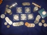 Kennedy 1/2 Dollars two vials appear uncirculated 1964, and numerous other coins including:            Silver Dollars 1880, 1886, 1888 &                                      1892 Columbian Exposition 1/2 Dollar