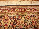 Approx. 1' fray on opposite end of rug from previous picture of gap. Beautiful Whittall Rug Celanglo, Needlepoint Weave, Pattern 692, Color 373, Size 9 x 12, Register # 5291, Whittall Assoc. Inc. Worcester, Mass.