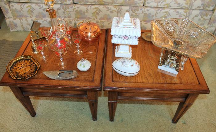 2-piece coffee table with glassware and misc. decor