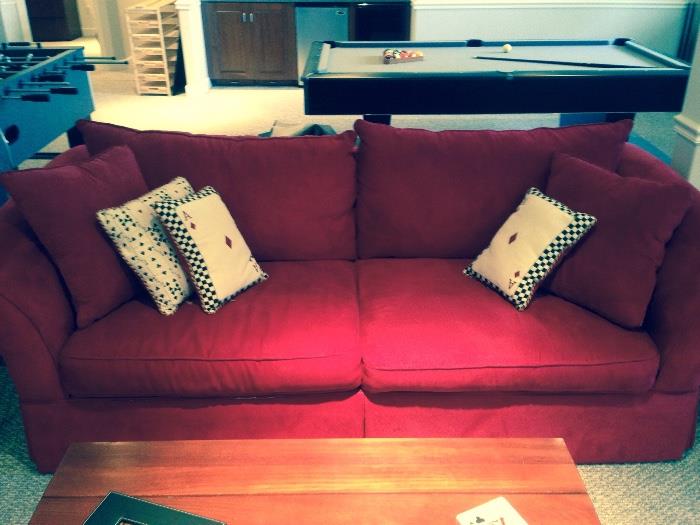 Very  clean Red micro fiber couch with matching pillows 