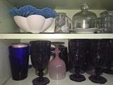 Hobnail glass center bowls, Early American Pressed glass and others