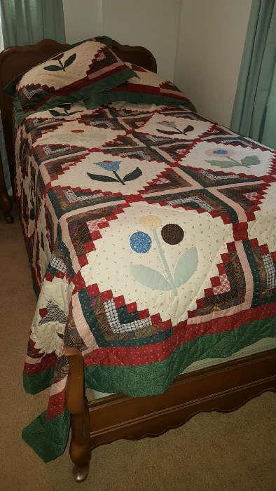 HAND CARVED TWIN BED W MATTRESS