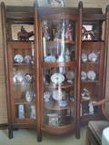 Absolutely Stunning Antique China Cabinet, Double Sided Curved Glass with Locking Door and Key. 
Solid Oak 1800's, One-of-a-kind. 