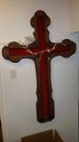 very large spiritual cross with inlet of red velvet material