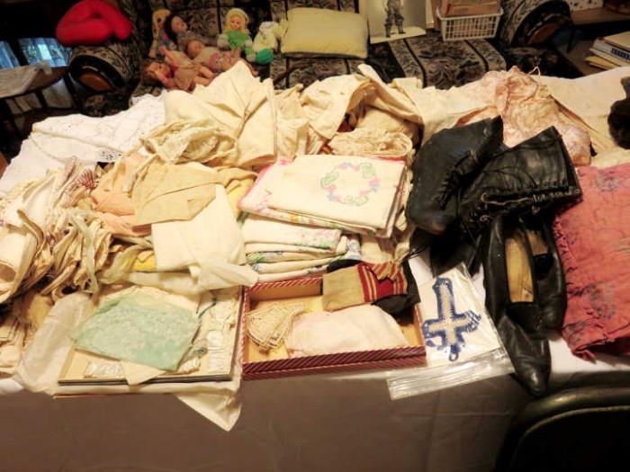 Vintage clothing, handkerchiefs, and shoes