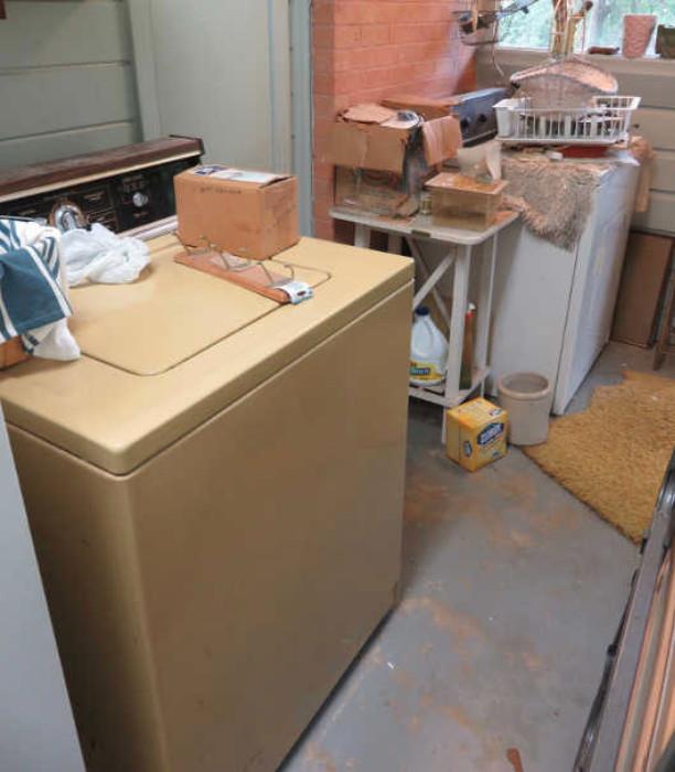 Washer and dryer, small table, and misc. household