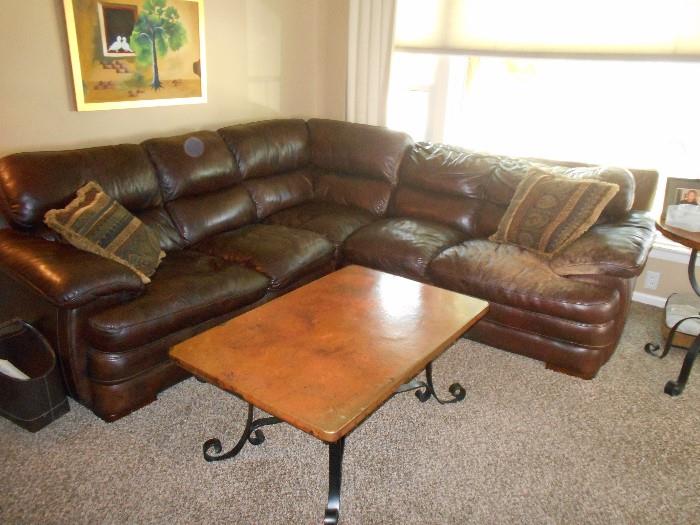 Sectional Couch and Arhaus Copper-top Coffee Table
