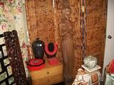 TEAK STATUE, AISIAN ITEMS