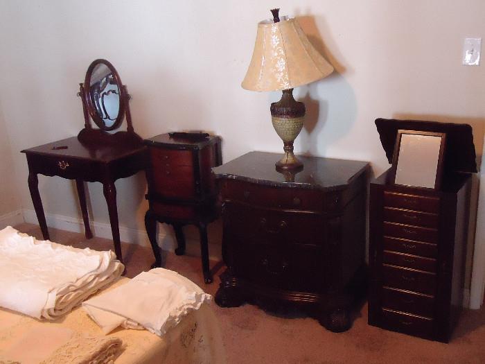 bed room furniture  small vanity, jewelery cabinet, bedside table