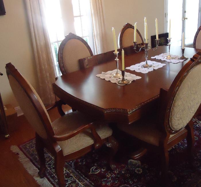Elegant dining table  6 chairs two leaves