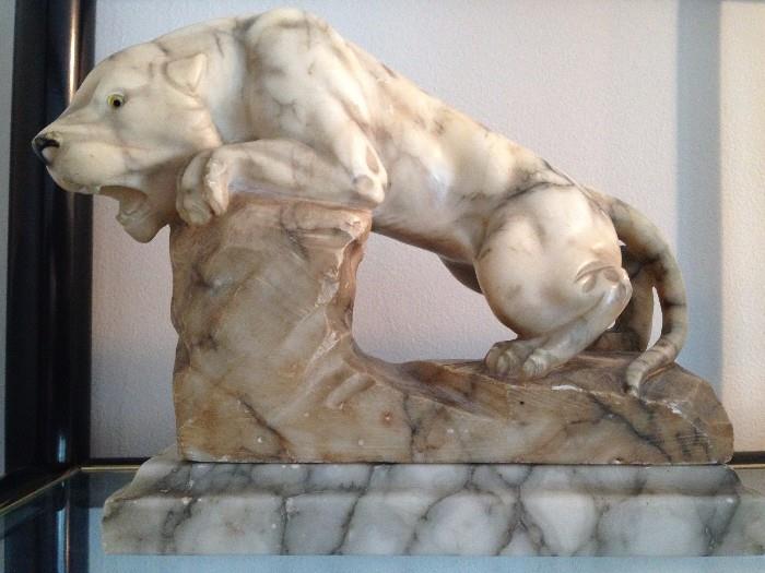 Antique Marble Roaring Lioness Sculpture