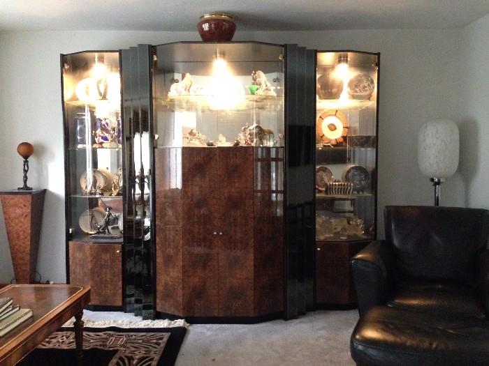 Lighted Glass Curio Hutch, Waterfall Style