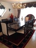 Marble Dining Room Table and Black Lacquer Chairs