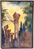 Hand Painted 6-panel Tile Mural Italian Architectural Elements in Nature