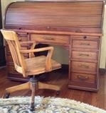 Oak Tambour Roll-Top Desk with Lawyers Chair