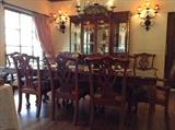Georgian Style Mahogany Dining Table with Leaves, 10 Chairs and China Cabinet