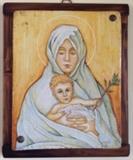 Hand Painted "Madonna & Child" Wood Mounted Plaque