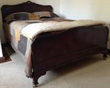 Early 20th C. Bed Frame, Men's Suiting Bed Linens