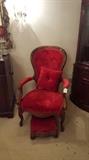 Hollywood Style, Wing Back Vibrant Red Chair with Ottoman.